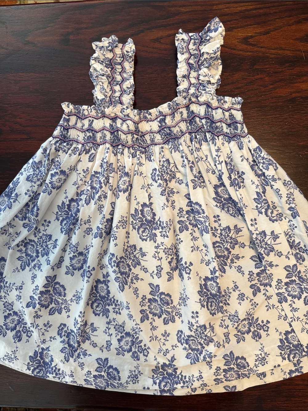 Toddler Girl Edgehill Collection Blue Floral Smocked Sundress 100% Cotton